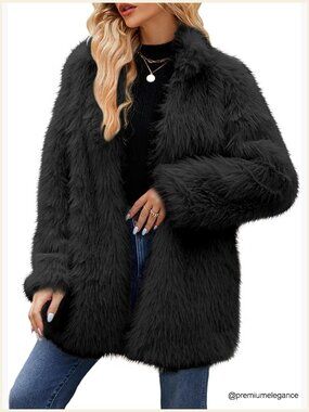 Faux Fur Coat Long Sleeve Open Front Fluffy Winter Jacket